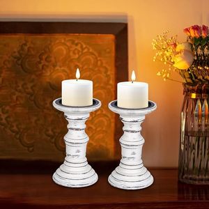Handcrafted Wooden Candle Holder Set <b>Rustic</b> Pillar Candle Stand Farmhouse Home Decor <b>Table</b> Centerpiece - Product Image 6