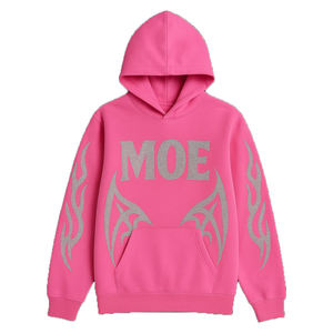 Sweat-shirts à capuche roses personnalisés avec impression flamme, logo personnalisé, streetwear unisexe, coton épais, sweats OEM, ODM, vente en gros B2B - Product Image 1
