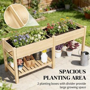 Bac de jardin surélevé en bois naturel, sac de plantation pour cultiver légumes, fruits et fleurs - Product Image 2