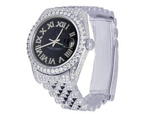 Reloj de Lujo para Hombre, Estilo Hip Hop, Chapado en Plata de Ley 925, Completamente Adornado con Diamantes Moissanite, Movimiento de Cuarzo, Esfera de Cristal, para Uso Profesional - Product Image 5