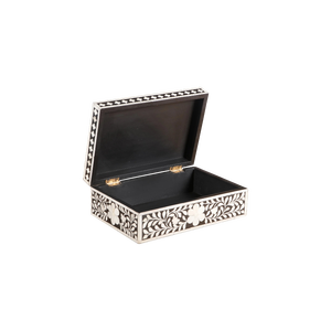 Handmade Bone Inlay <b>Floral</b> Design European Modern Luxury 2-Layer Rectangle Jewelry Storage <b>Box</b> Premium Resin Wood Custom Sizes - Product Image 2