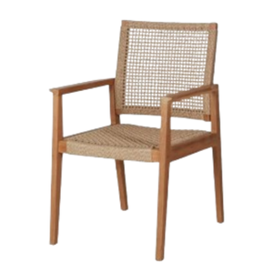 Modern Teak Wood Rattan <b>Dining</b> <b>Armchair</b> With Woven Seat And Back For Indoor Outdoor Use - Product Image 4