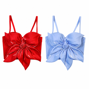 <b>Pink</b> Satin Bow Detail Strapless Breathable Polyester Casual Tank <b>Top</b> Women's Sweet Style - Product Image 6