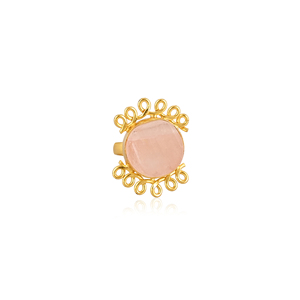 Trendy Rose <b>Quartz</b> Raw Gemstone Brass <b>Ring</b> for Women Gold Plated Adjustable Fashion Jewelry - Product Image 1