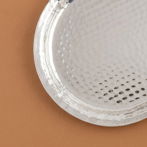 Plateau de service ovale martelé en argent, plat décoratif en acier inoxydable, plat en métal artisanal pour hôtel, restaurant, mariage, buffet - Product Image 6