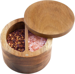 Boîte à épices en bois d'acacia avec couvercle rotatif, compartimentée, pour épices et biscuits, vente en gros - Product Image 4