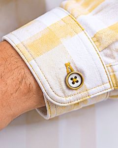 Camisa de Franela a Cuadros Blanca y Amarilla para Hombre, Manga Larga, con Botones, Informal, de Algodón, con Bolsillo, Estilo Urbano - Product Image 5