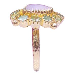 Flower Shape <b>Gold</b> Plated <b>Cocktail</b> <b>Ring</b> With Amethyst And Gemstones Bezel Setting Bohemia Style Women's Everyday Wear - Product Image 2