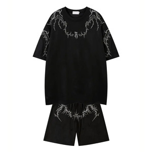 Ensemble short et chemise à manches courtes en velours côtelé noir uni léger pour homme GENERSA SPORTS, col rond, non extensible, décontracté pour l'été - Product Image 3
