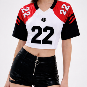 Jersey Corto de Fútbol Americano para Mujer, a la Moda, al por Mayor, 100% Poliéster, Cuello en V, Manga Corta, Top de Entrenamiento, OEM, Marca Privada, 2026 - Product Image 1