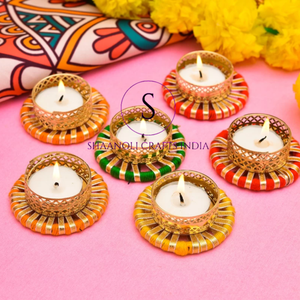 Portavelas de Diseño con Trabajo Gotta Patti, Portavelas Redondo para el Hogar, Bodas, Fiestas, Decoración Mehendi - Product Image 3