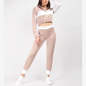 Ensemble de survêtement 2 pièces pour femme, avec logo personnalisé, haut court et sweat à capuche, en velours respirant de haute qualité, prix de gros - Product Image 4