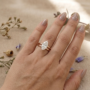 Lab Grown Marquise Diamond Engagement <b>Ring</b> Double Band Gold Prong <b>Set</b> Bridal <b>Ring</b> IGI Certified <b>Women</b> Jewelry - Product Image 2