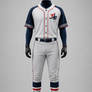 Uniforme de baseball personnalisé pour hommes, blanc, marine, rouge, polyester respirant, service OEM, ensemble maillot et pantalon pour équipe adulte - Product Image 1