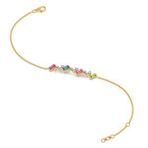 Multicolor Geometric Diamond <b>Bracelet</b> with Yellow Gold Chain and <b>Stacked</b> Linear Stone Center Design - Product Image 4