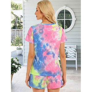 Ladies Loose Fit T Shirt and Cycling Shorts <b>Matching</b> Set Casual Summer Two Piece Outfit for Women tie dye - Product Image 5