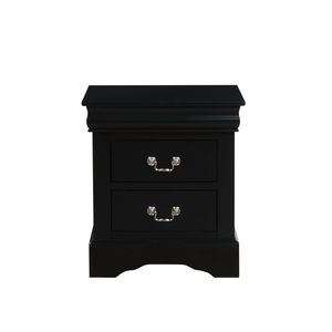 Comodino in Legno Stile Luigi Filippo con Finitura Nera, Mobile Tradizionale per Camera da Letto con Due Cassetti per lo Stoccaggio - Product Image 1