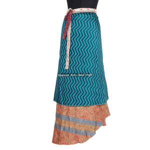 Designer Silk Double Layer Reversible Sarong Sari Magic Wrap <b>Skirt</b> From India <b>Boho</b> Stylish Multi Color Summer Wear Comfortable - Product Image 5