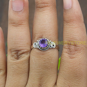 Bague en argent sterling 925 avec améthyste violette naturelle, design corde fait main |   Bijoux vintage bohèmes en pierres précieuses, cadeau de Noël pour femmes - Product Image 3