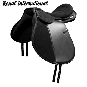 Selle d'équitation anglaise noire rembourrée en cuir synthétique confortable pour l'entraînement, le trail, le dressage et le saut d'obstacles - Product Image 1