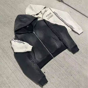 Sweat à capuche zippé de style streetwear pour hommes avec effet délavé personnalisé avec le logo de votre propre marque - Product Image 1