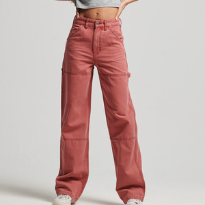 Pantalones Cargo Vintage Ecológicos de Cintura Alta para Mujer, Corte Regular, Largos, Color Sólido, Mezclilla de Algodón, Estilo Casual de Primavera, Rojo - Product Image 1