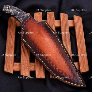 UA Supplies Couteau de chasse à lame fixe en acier Damas de haute qualité, ultra-affûté, manche en bois, DIY, OEM disponible, 8 pouces, pointe tombante - Product Image 6