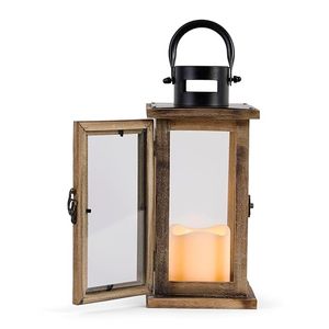 Farol de Madera Rústico con Paneles de Vidrio, Farol Decorativo Estilo Rústico para Decoración del Hogar, Bodas y Eventos - Product Image 1