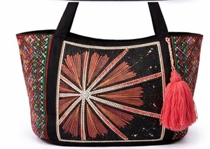 Bold <b>black</b> tote <b>bag</b> with intricate starburst beadwork, colorful side panels, and tassel accent. Perfect statement handbag - Product Image 4