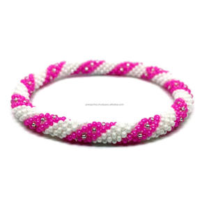 Spiral Seed <b>Bead</b> Charm <b>Bracelet</b> Pink White Elastic Bangle Stretch Jewelry Custom Color Fashion Gift Wholesale - Product Image 2