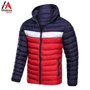 Chaqueta acolchada negra y roja personalizada, chaqueta acolchada de invierno con capucha para hombre, 300 GSM, poliéster, resistente al viento, ligera, suministro OEM - Product Image 4