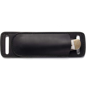 Custom personalized leather knife sleeve with a built in <b>fire</b> starter loop and pocket for outdoor survival camping - Product Image 3