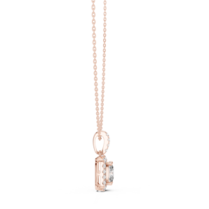 Collier pendentif en or rose 18 carats avec diamant taille coussin et halo, avec attache pavée de diamants, bijou raffiné et élégant, idéal comme cadeau - Product Image 2