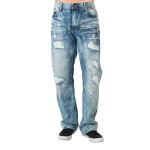 Relaxed Fit Distressed Denim <b>Jeans</b> Men's Heavy Ripped Trousers Medium Wash Cotton Breathable Streetwear Fashion Casual Pants - Product Image 1