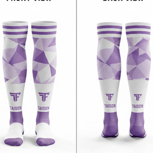 Premium 320 GSM Breathable Woven Wool/Spandex <b>Men's</b> Flag Football <b>Socks</b> Quick Dry Eco-Friendly Purple <b>White</b> Custom Logo Design - Product Image 1