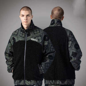 Men's Techwear Sherpa Fleece <b>Jacket</b> Paisley Bandana Patchwork Streetwear Harajuku Winter Warm Tactical Hip Hop Bomber Coat Parka - Product Image 1