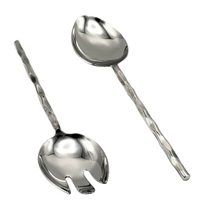 Artisan Textured Silver Metal Salad <b>Server</b> Set Nature-Inspired Stainless Steel Dinnerware High-End Hotel <b>Buffet</b> <b>Servers</b> for Sale - Product Image 2
