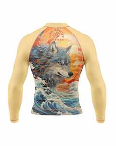 เสื้อรัดกล้ามเนื้อแขนยาวสำหรับผู้ชาย สีเบจ ลายพิมพ์หมาป่าสีน้ำเงิน คุณภาพดี สำหรับเล่นกีฬา ออกกำลังกาย ฝึกซ้อมในยิม - Product Image 5