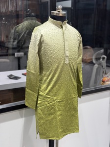 Kurta de Seda para Hombre, Estilo Tradicional Indio-Pakistaní, Largo hasta el Tobillo, Color Verde, para Bodas, Corte Regular, para Todas las Temporadas - Product Image 4