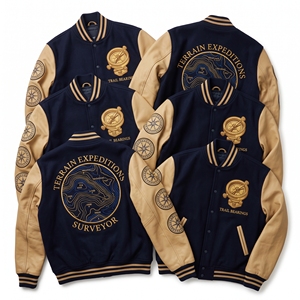 Wholesale Varsity Jacket Slate Grey Wool Body Cream Leather Sleeve Mountain Stream Cairn Stones Embroidery Letterman <b>Coat</b> - Product Image 6