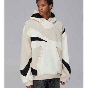Sudadera con capucha de forro polar oversize con cremallera, lavado ácido, con bordado, patchwork, pedrería y apliques con relieve de mono, estilo moda urbana otoño 2026 - Product Image 1
