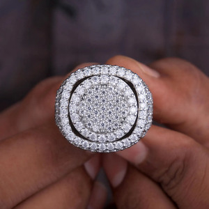 Iced Out <b>Cushion</b> Shape Round Cut Moissanite Diamond <b>Statement</b> Ring Custom Bust Hip Hop Engagement Jewelry Anniversary Gifts Him - Product Image 2
