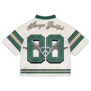 Chemise en maille verte contrastée pour femme Maillot de football américain Sublimation Graphique Manches courtes Imprimé Col V Streetwear Tee - Product Image 2