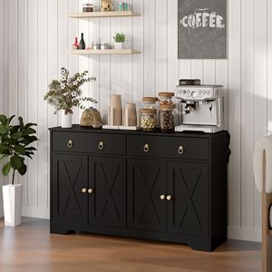 Adjustable Shelf <b>Kitchen</b> Storage <b>Sideboard</b> Farmhouse Buffet Cabinet with Barn Style Doors Black Color - Product Image 2