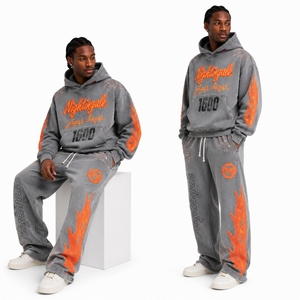 Chándal de algodón grueso personalizado para hombre con estampado gráfico DTG, estilo oversize, desgastado, de forro polar, para streetwear - Product Image 6