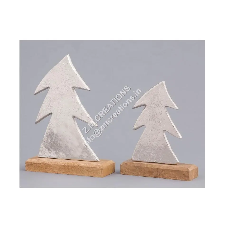 Sculptuur Metalen Engel Figuur Ingesteld Op Houten Basis Kerstboom Sculptuur Mango Hout Basis Kerstdecoratie Levert Doelen