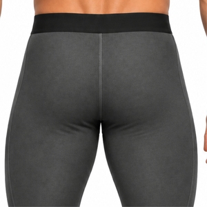Leggings extensibles ajustés pour hommes, pour l'entraînement physique, matériau extensible lisse, conception pour mouvements flexibles, ceinture confortable, longueur complète - Product Image 5
