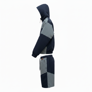 <b>Men</b> Color Blocking Tracksuit Hooded <b>Jacket</b> Shorts Set Breathable Polyester Casual Autumn Wear Regular Fit Drawstring Closure - Product Image 3