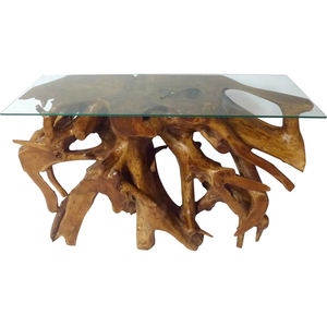 Mesa Consola Fina de Raíz de Teca de Alta Calidad, Única, Orgánica, Hecha a Mano, con Tapa de Cristal, Madera Sólida, Altura Ajustable, Mueble para Hotel - Product Image 3