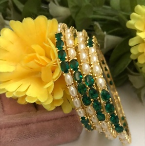 Exclusive Premium Quality Brass <b>Gold</b> Plated Imitation Pearls Ethnic Four <b>Set</b> <b>Bangles</b> for Wedding/Functions Wear Women - Product Image 2